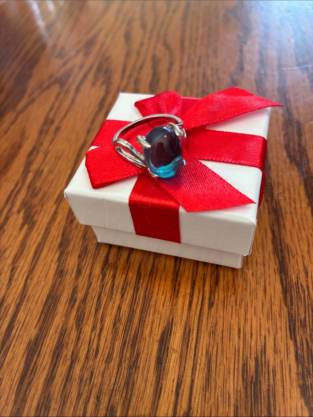 Sterling Silver Blue Glass Cabochon Ring - Women's Fashion Ring